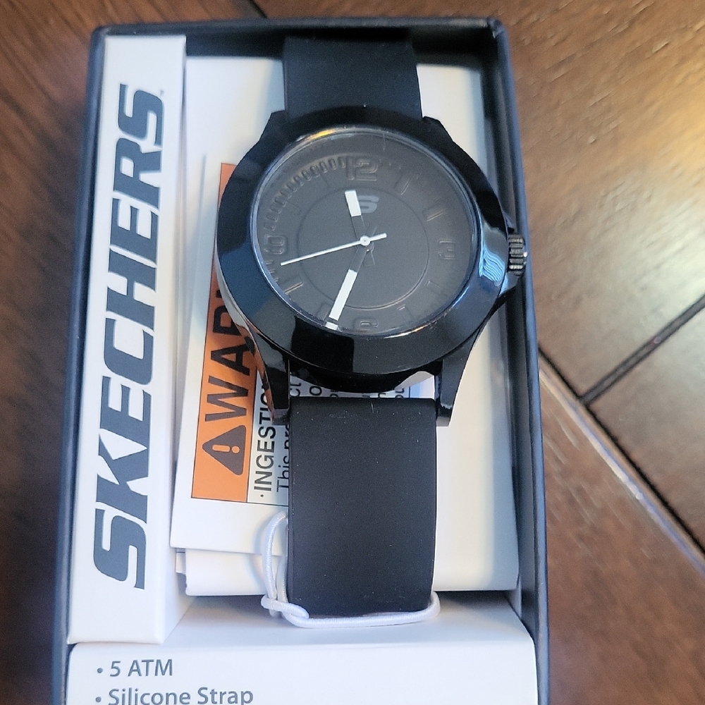 Skechers Black Silicone Strap and Glossy Bezel Watch